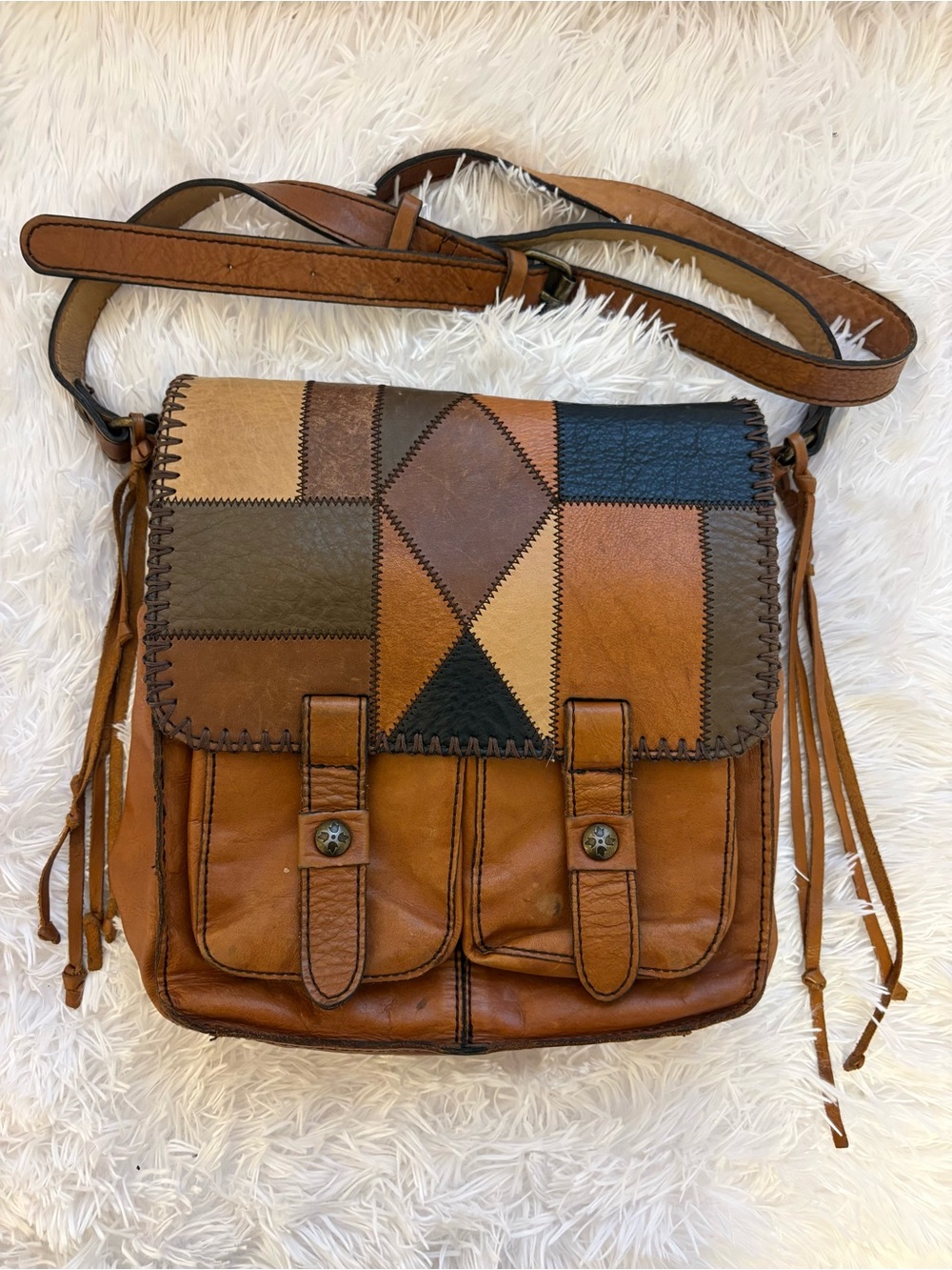 Vintage Patricia Nash Leather Patchwork Crossbody/ Messenger Bag